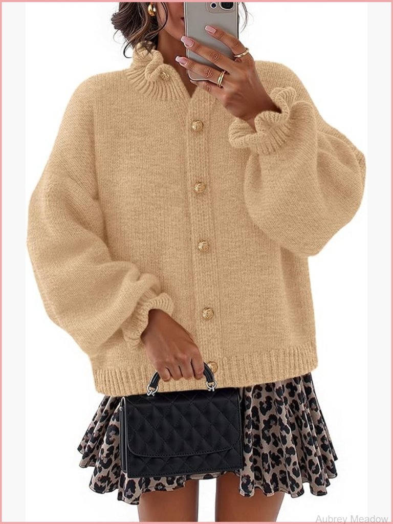 Chunky Ruffle Button Cardigan Oversized Knit Coat